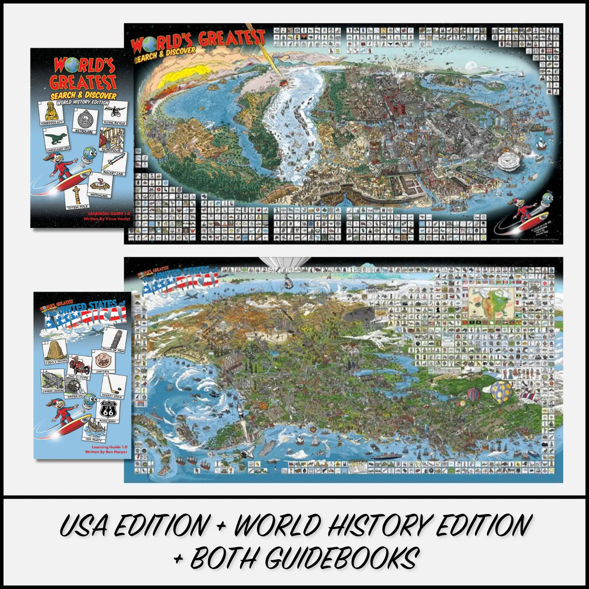 USA Edition + World History Edition + Both Guidebooks: both maps and both Learning Guidebooks