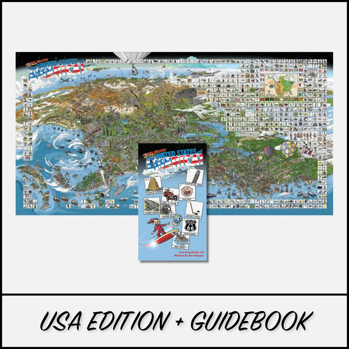 USA Edition + Guidebook: the USA map with its Learning Guidebook